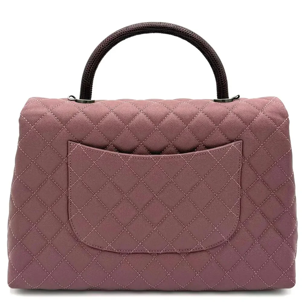Pink Coco Handle Medium Caviar Leather and Lizard Handle Bag